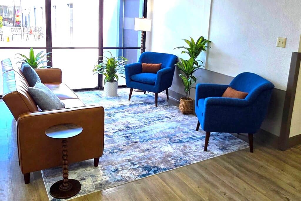 Lobby with seating at Mesa Hills Post Acute